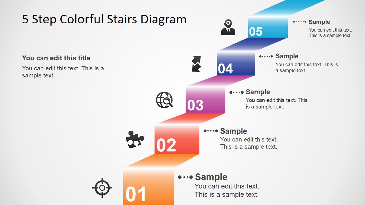 5 Step Colorful Stairs Diagram For Powerpoint Slidemodel 6825