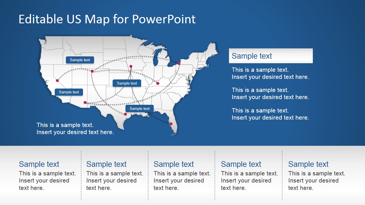 US PowerPoint Map with Routes - SlideModel