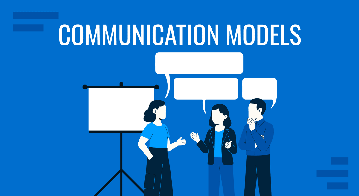 Cover for Communication Models in Presentation Design guide by SlideModel