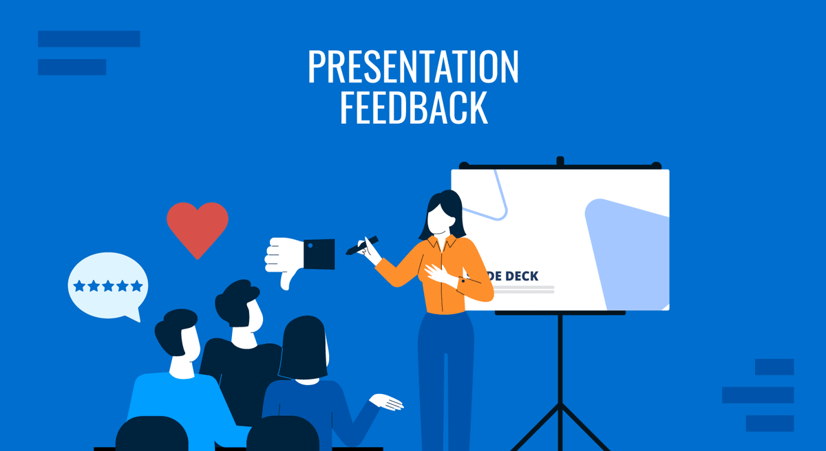 Cover for presentation feedback guide by SlideModel