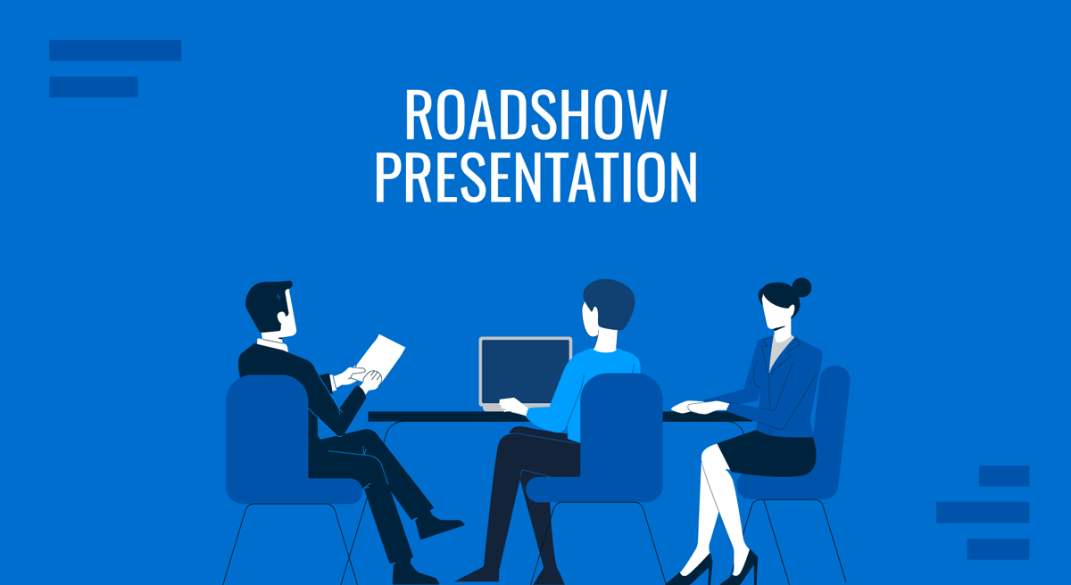 Cover for how to make a roadshow presentation guide by SlideModel