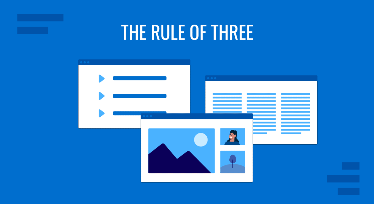 Cover for The Rule of Three in public speaking guide by SlideModel