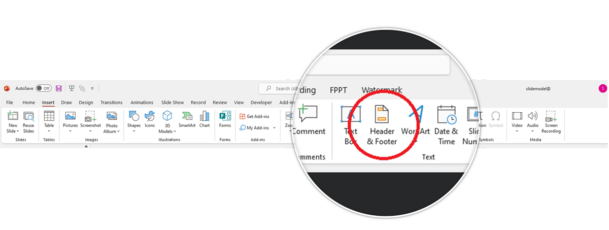 Insert Slide Numbers in PowerPoint Header and Footer Menu