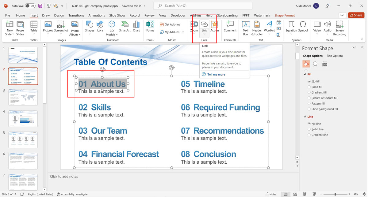 Create an automatic Table of Contents