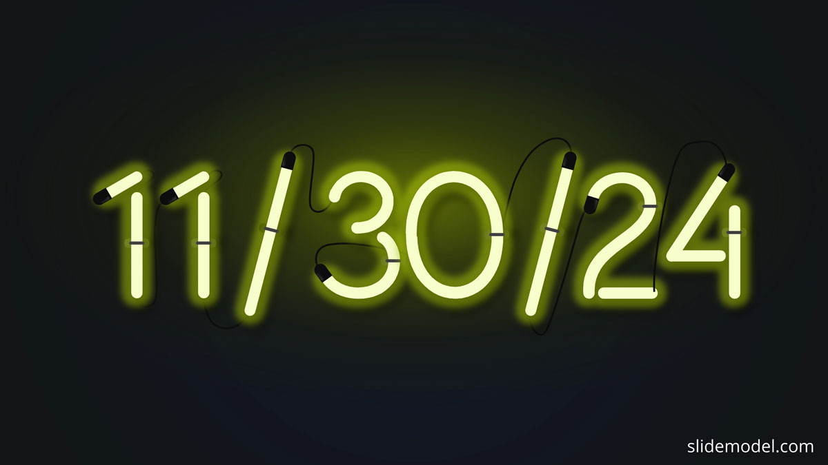 Big Neon Date PowerPoint Template Hook Slide Presenting a Date in Neon Lights
