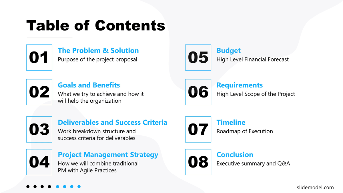 Project Proposal Template Table of Contents Slide