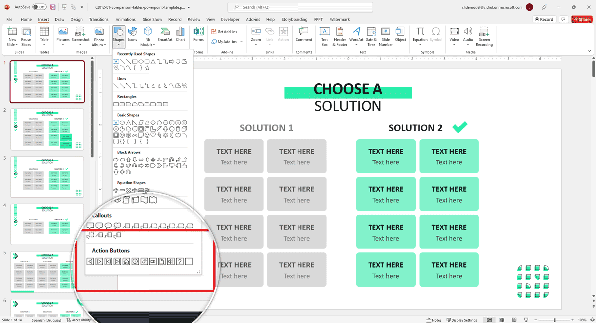 Insert action buttons from insert shape menu - Insert Hyperlink in PowerPoint using Action Buttons