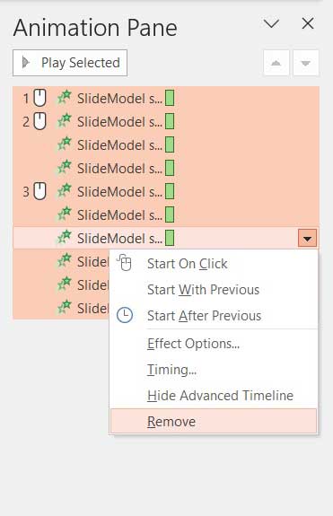 Animation Pane Remove Animations menu.