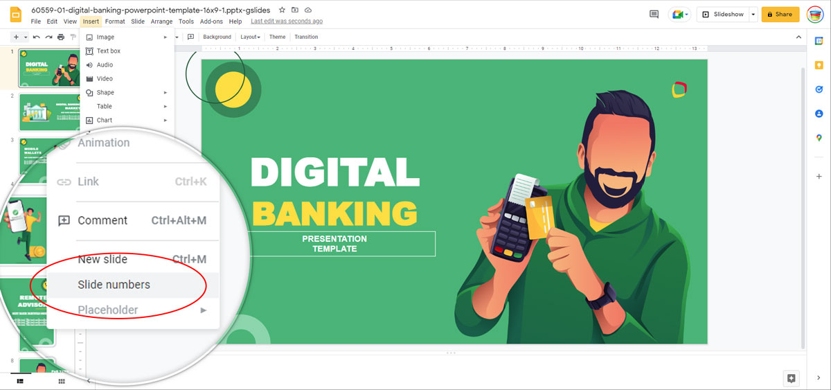 Google Slides Insert Menu Slide Numbers