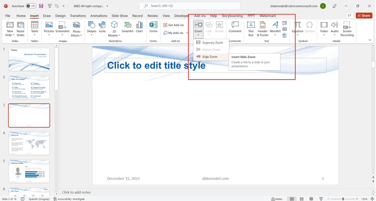 Insert PowerPoint zoom Slide 
