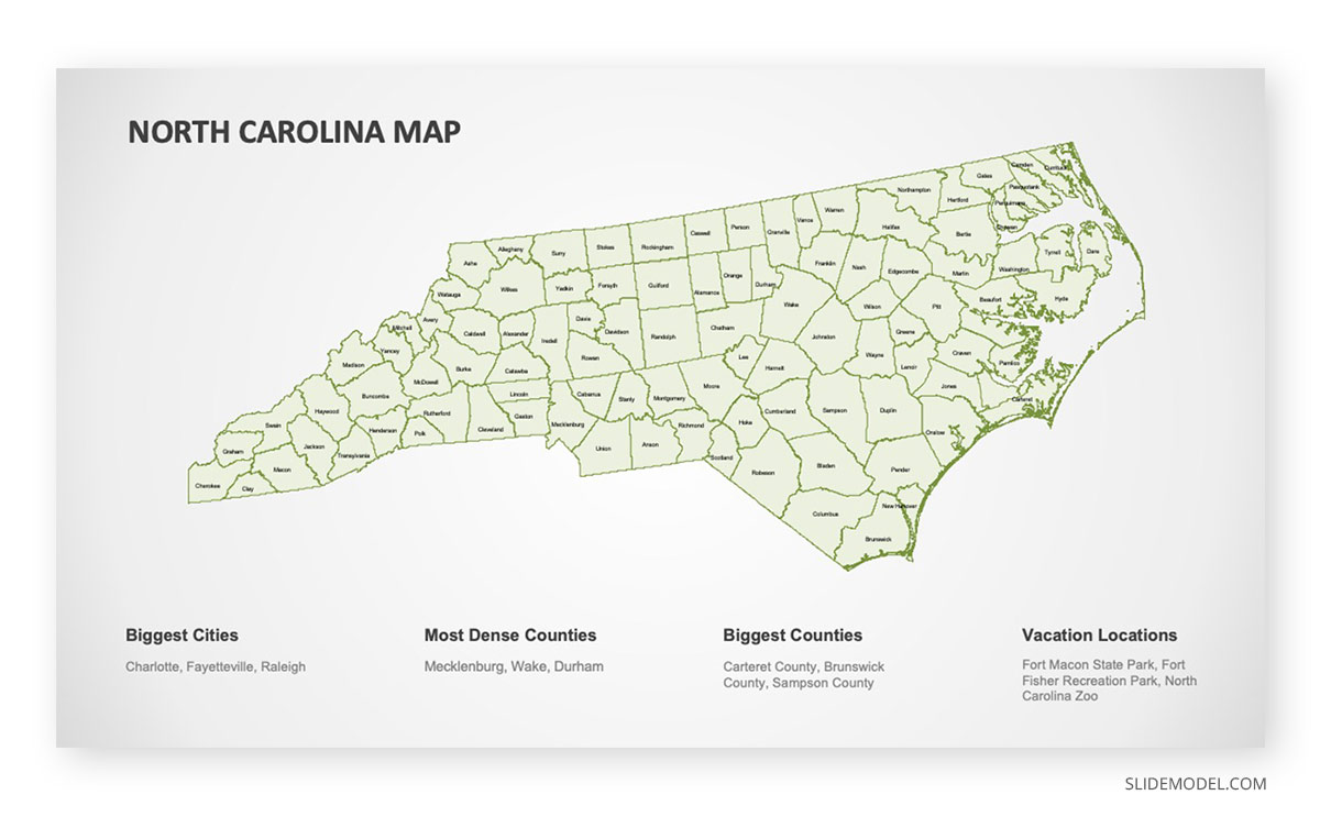 Map of North Carolina Cities North Carolina Map PPT Template