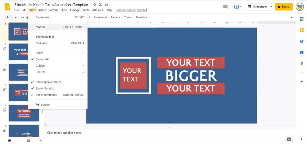 open motions tab in google slides
