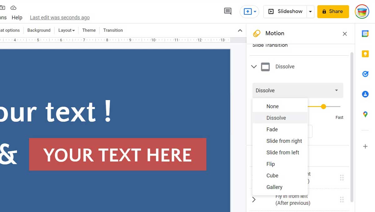 Remove transitions from Google Slides