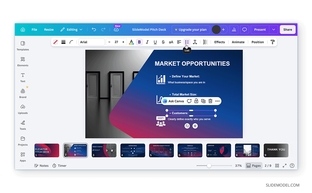 How to insert a bullet list in Canva