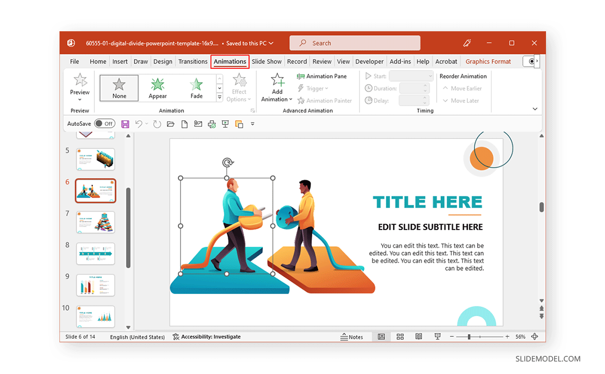 Animations tab in PowerPoint