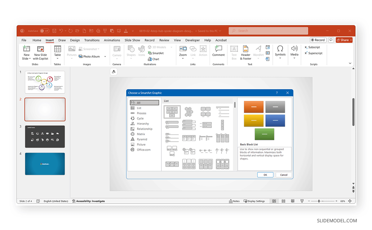 Accessing SmartArt in PowerPoint