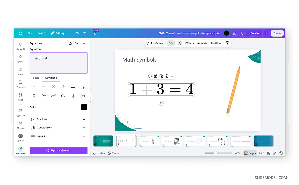 How to use Canva app equation