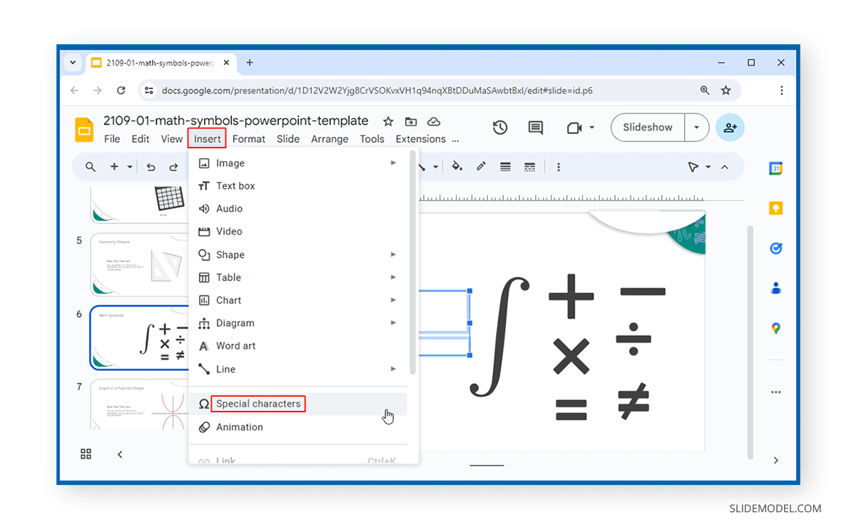 Accessing to Special Characters in Google Slides