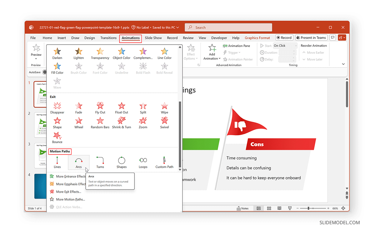 Finding motion path animations menu in PowerPoint