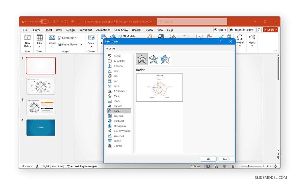 Creating a radar chart in PowerPoint