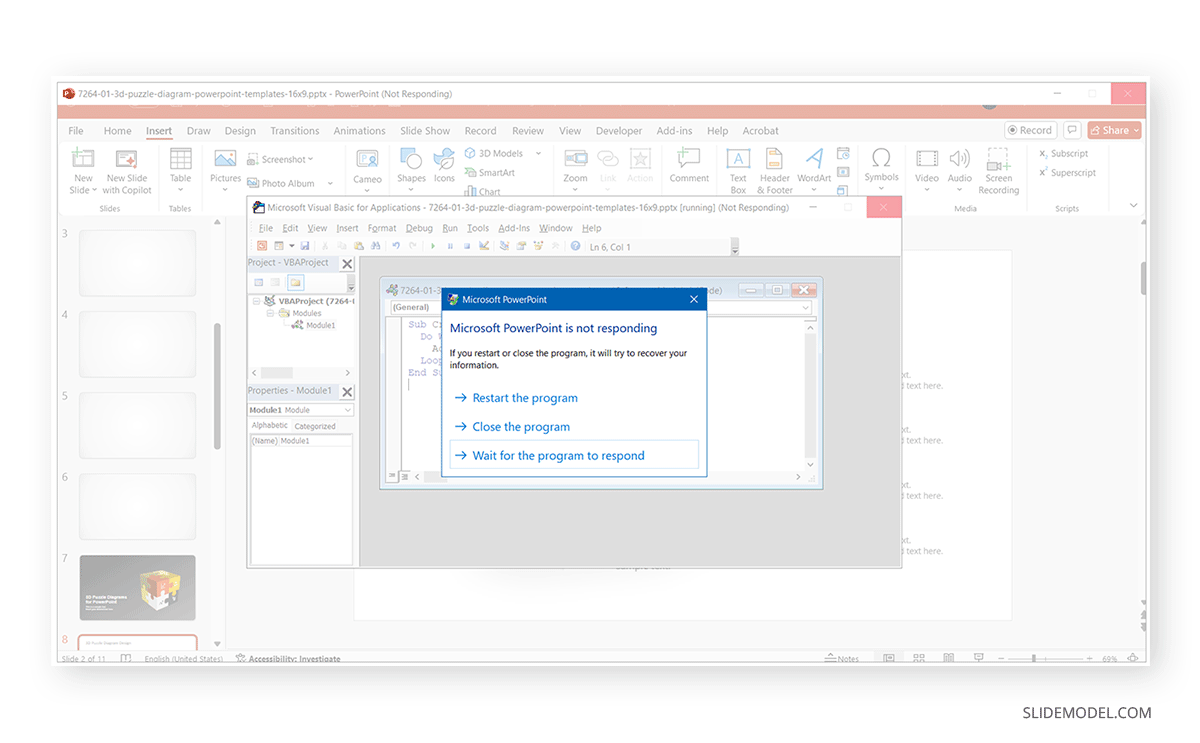 Example of PowerPoint crashing on a Windows PC