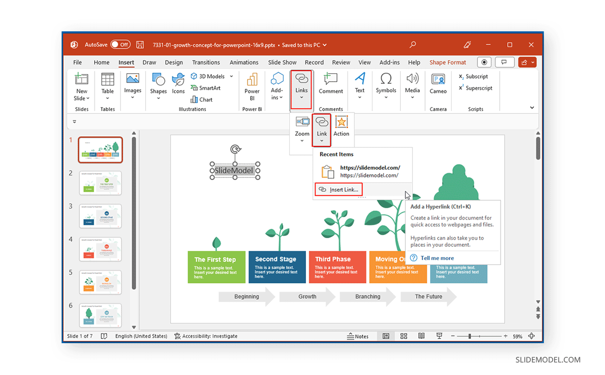 Comment insérer un lien hypertexte dans les options PowerPoint