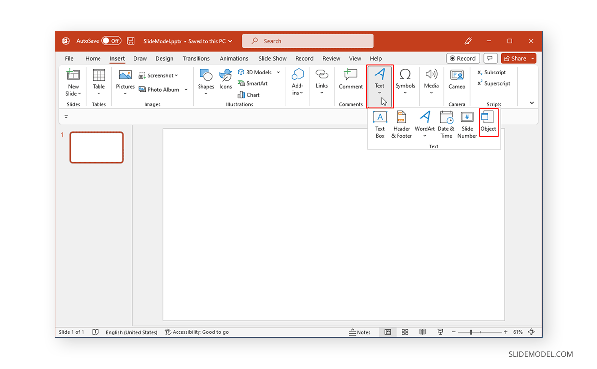 Insert an object in PowerPoint