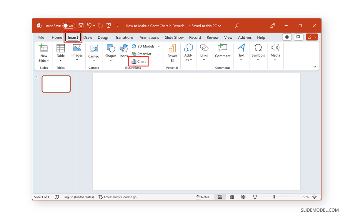 Insert a chart in PowerPoint to create a Gantt chart