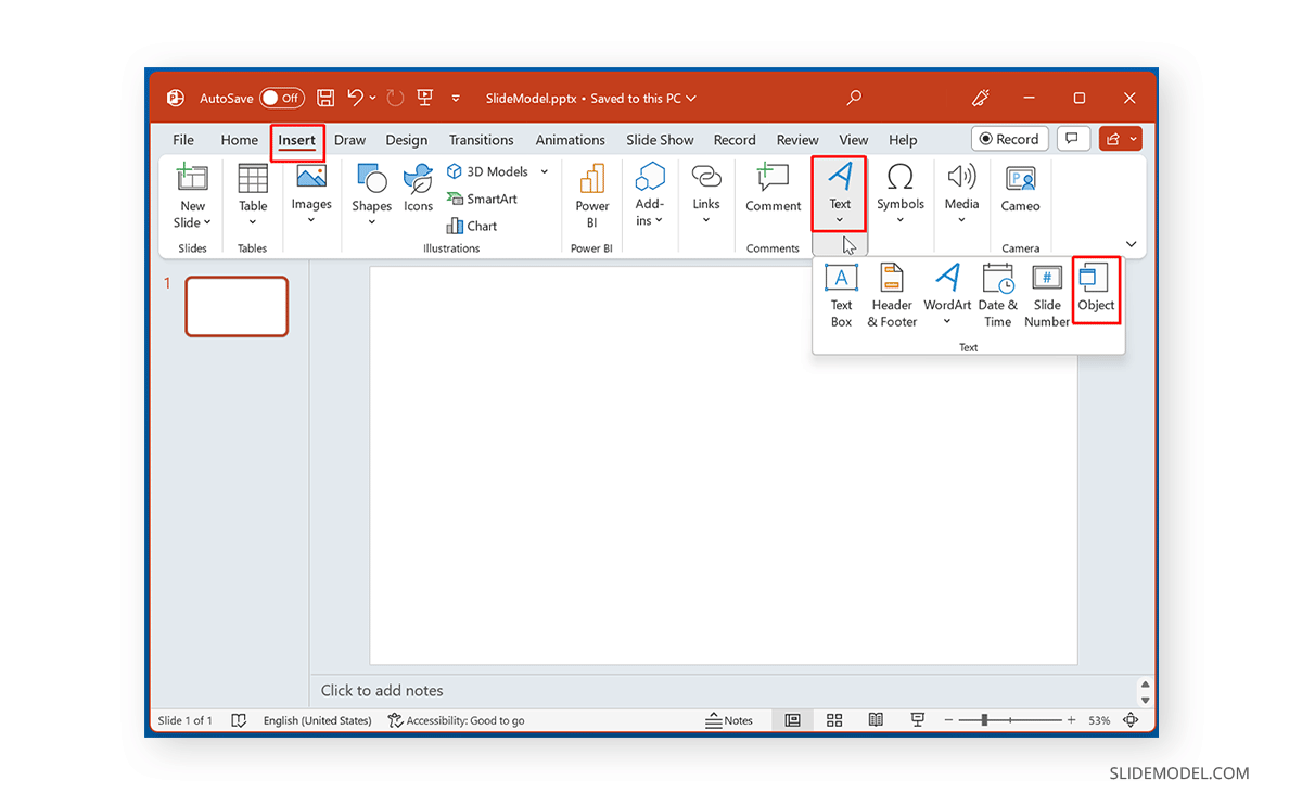 Insert an object in PowerPoint