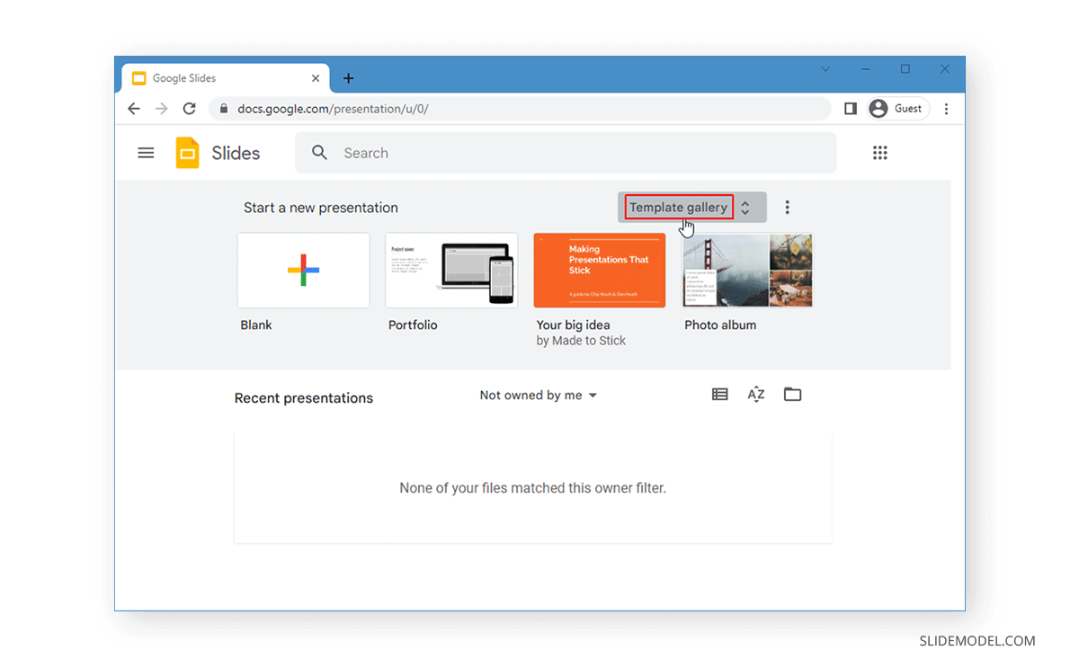 Localisation de l'option de galerie de modèles dans Google Slides