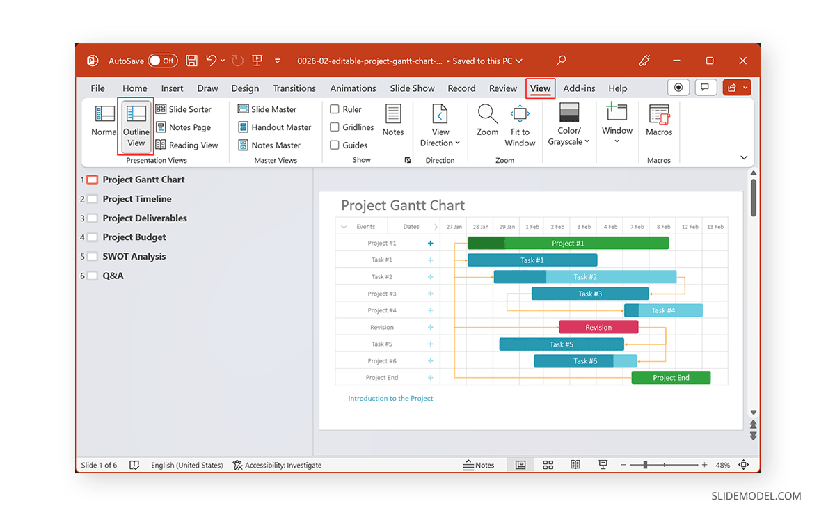 Locating PowerPoint Outline View in PowerPoint