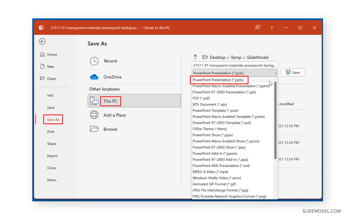 Saving file as PPTX