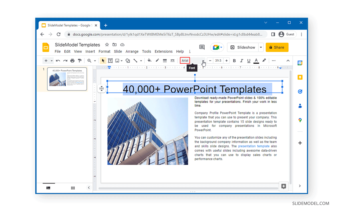 Sélection de zones de texte dans Google Slides