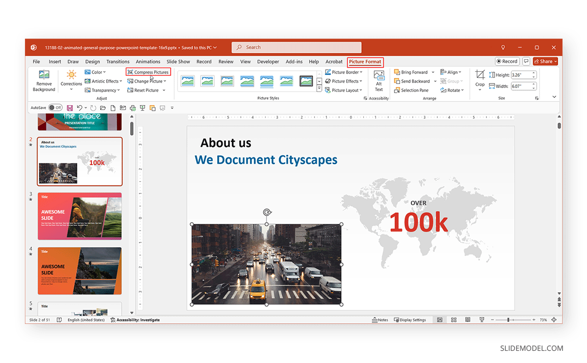 PowerPoint Compress Pictures tool