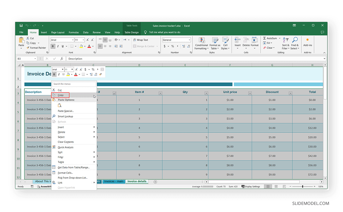 How to copy a table in Excel