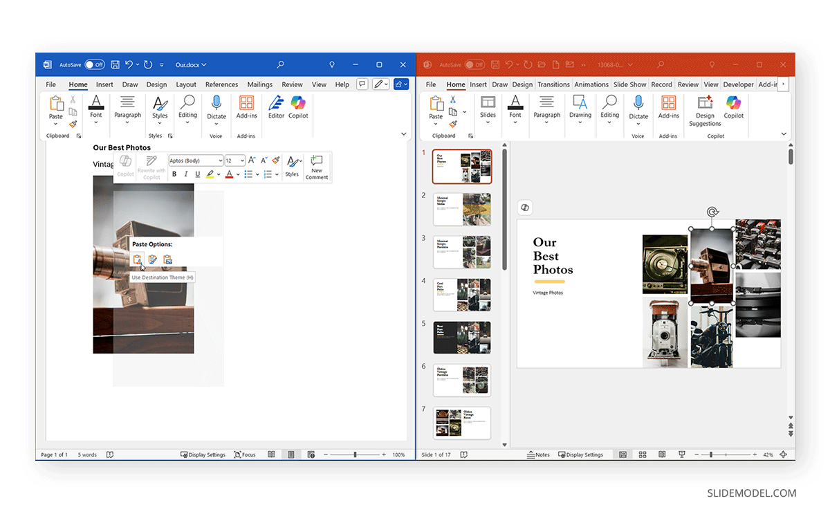 Copying and pasting PowerPoint images from one application to another