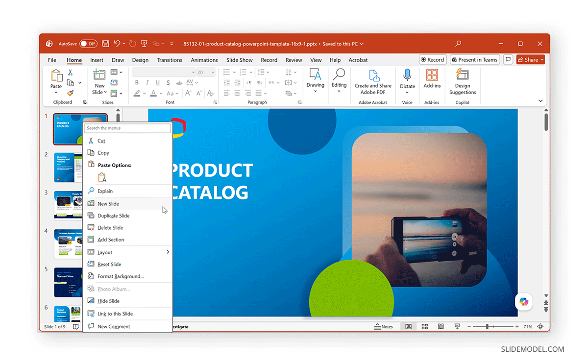 How to add a slide to PowerPoint via right click menu