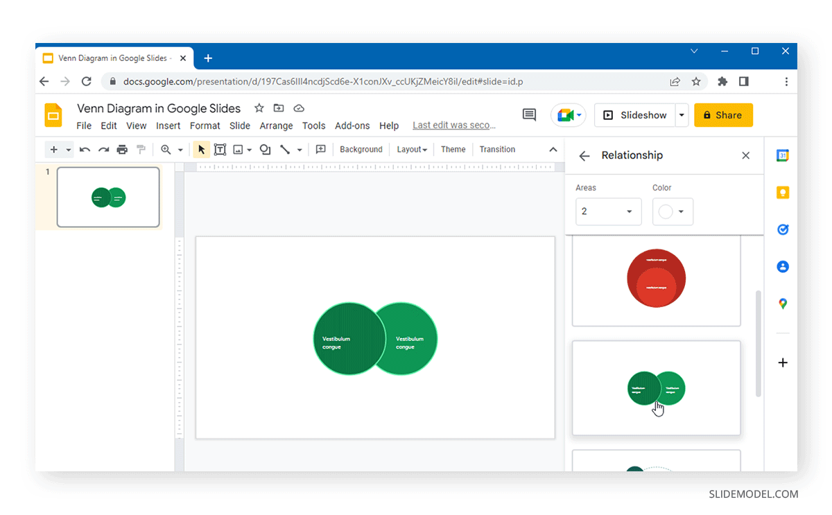 établir des relations dans les diagrammes de Venn dans Google Slides