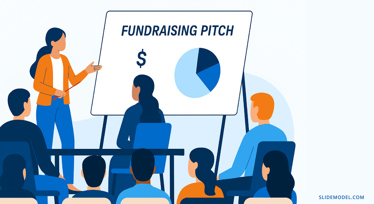 A presenter talking about a fundraising pitch in a nonprofit presentation