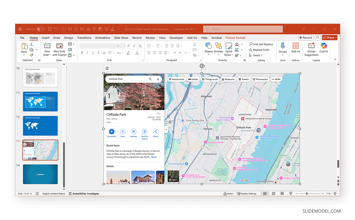 Using Google Map screenshots to insert a map in PowerPoint