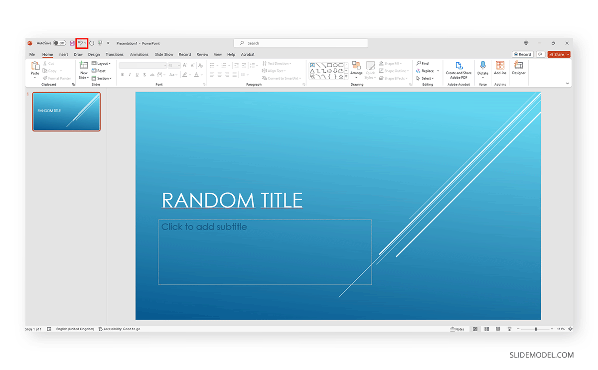 How to undo in PowerPoint via top menu