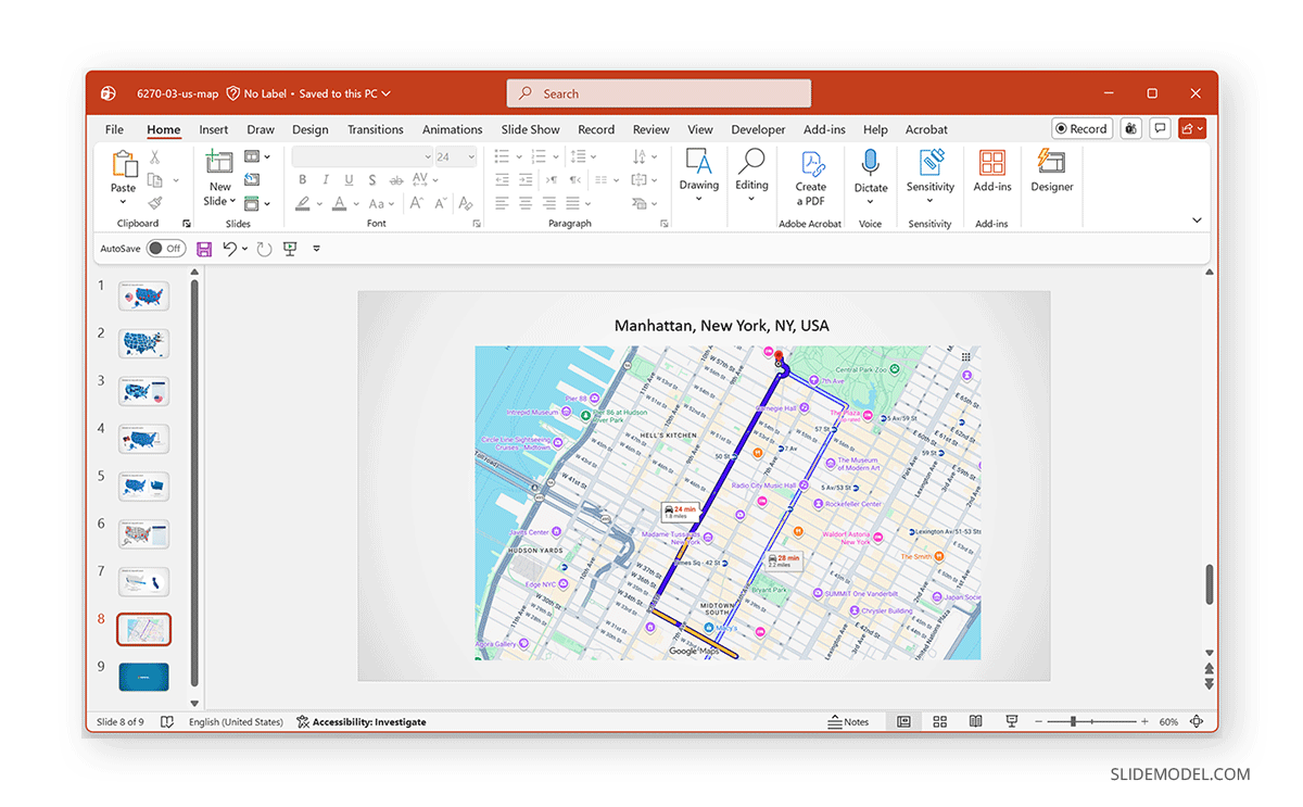 Location map with Google Maps in PowerPoint