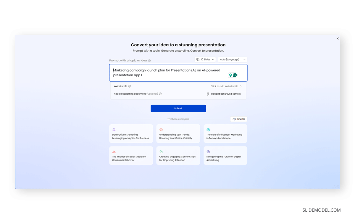 How to create a presentation with Presentations AI