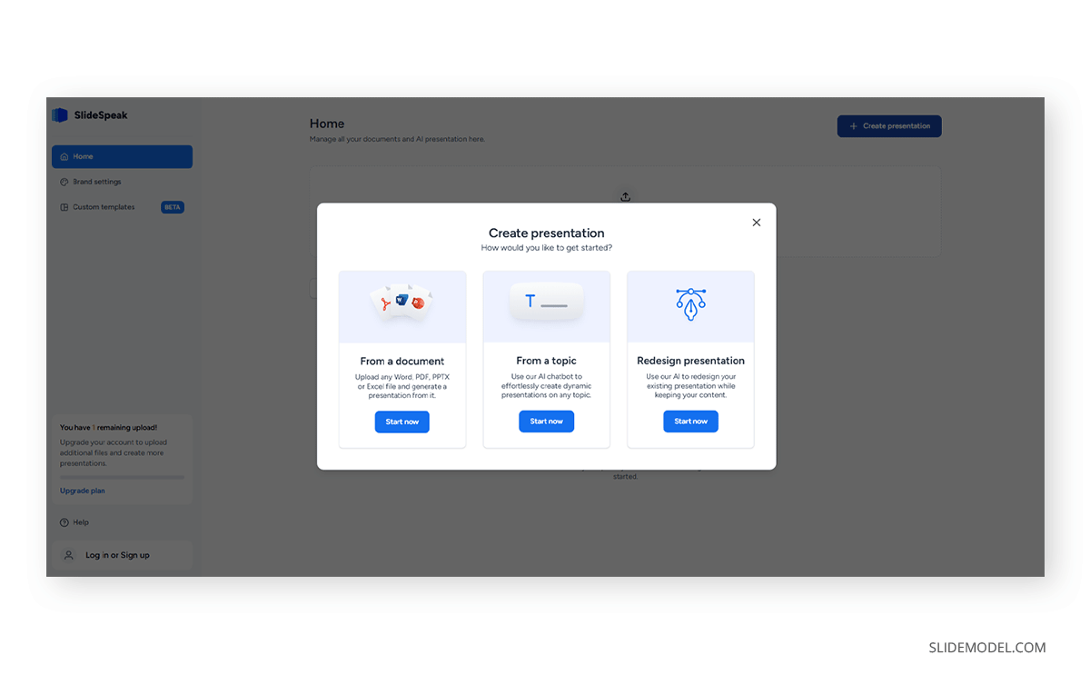 AI presentation maker options at SlideSpeak