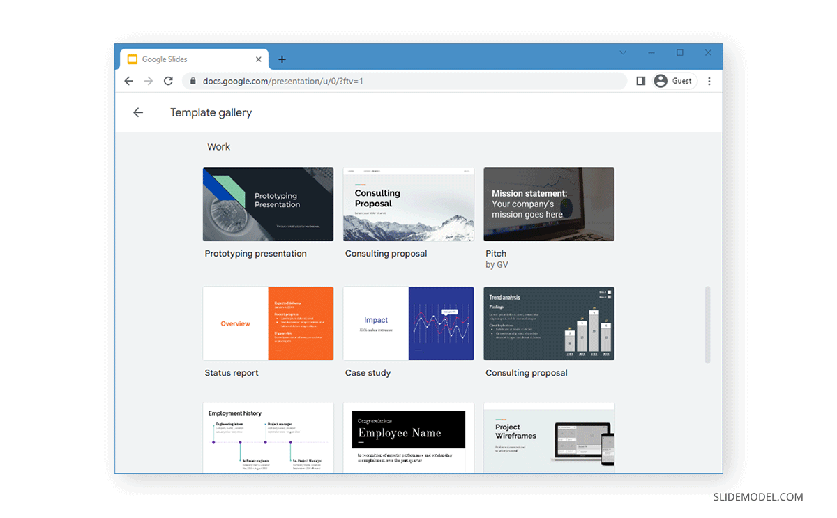 Parcourir et choisir un design de diaporama dans la galerie de modèles de Google Slides