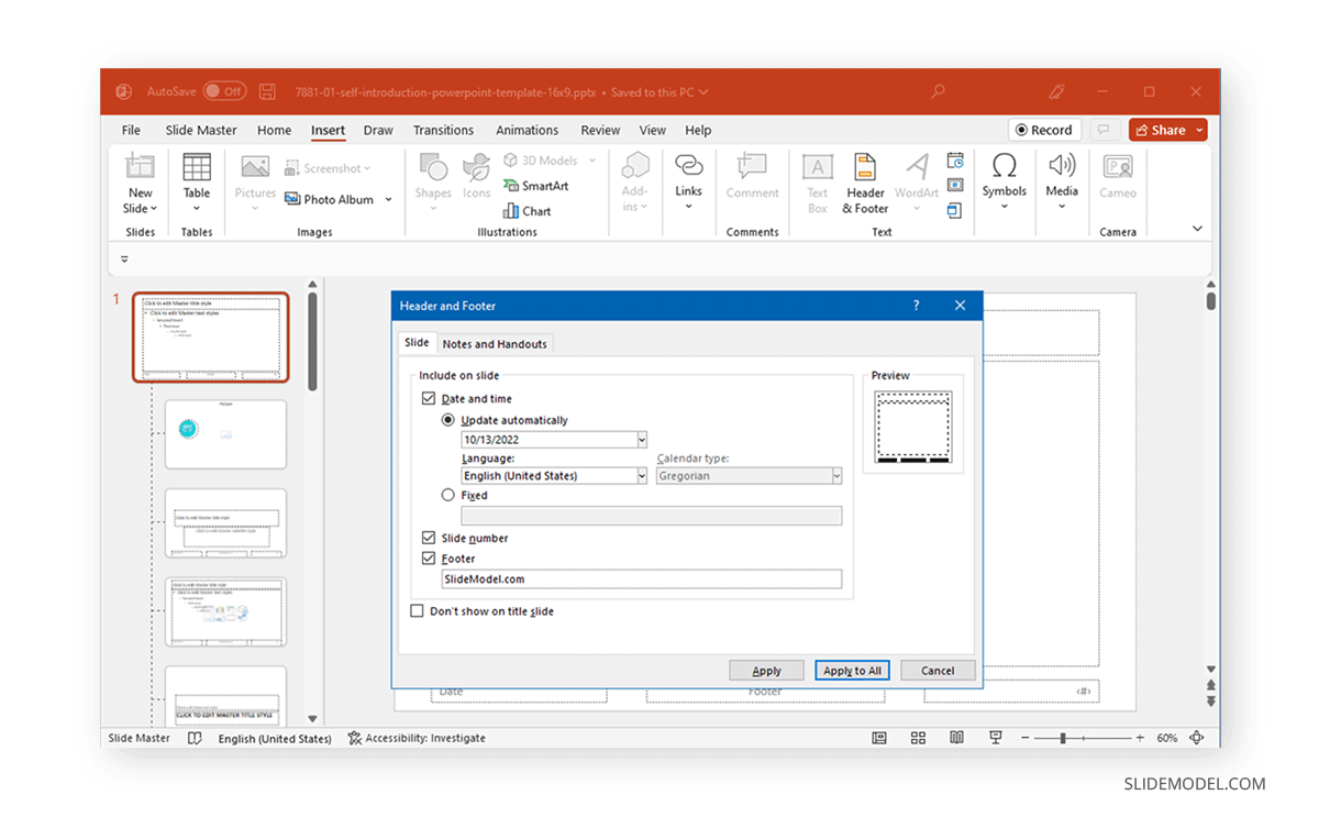 modification du pied de page dans Power Point