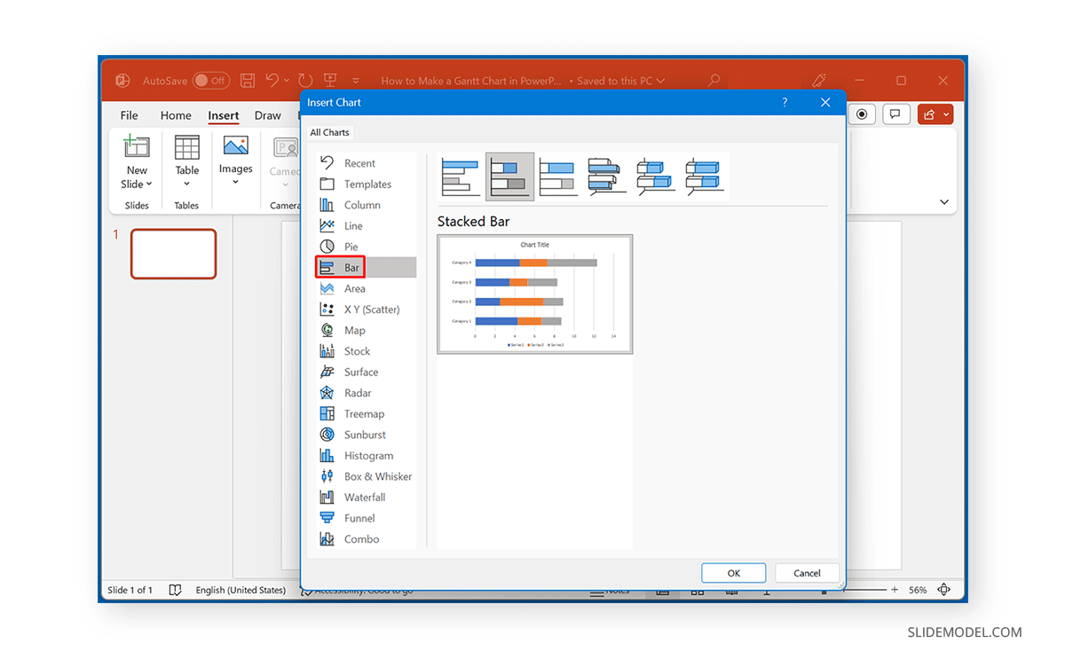 Insert bar chart in PowerPoint