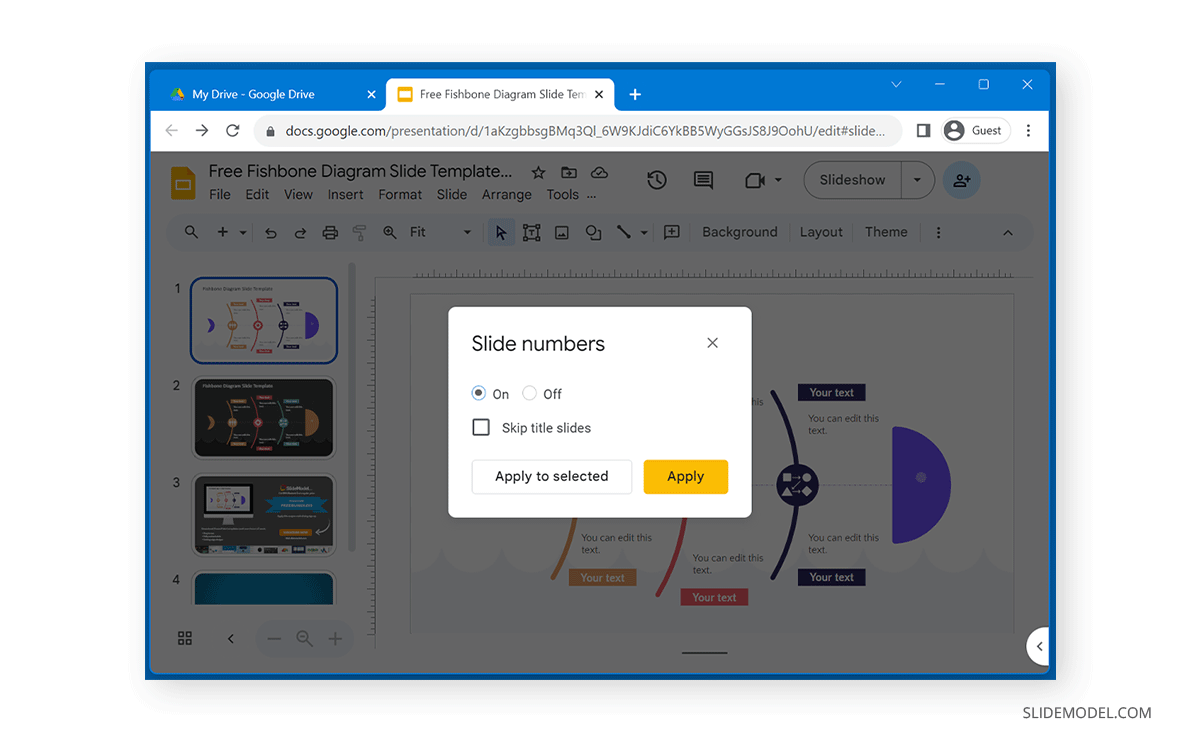 Slide numbers on or off