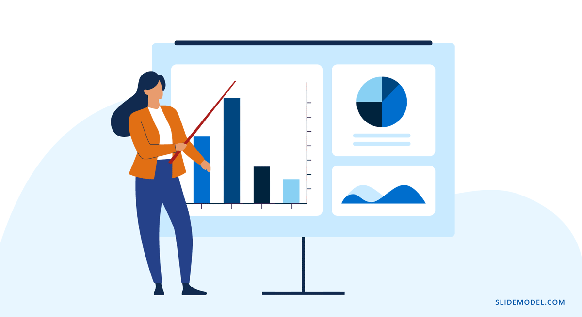 An instructor exposing financial concepts using charts and graphs through a training deck