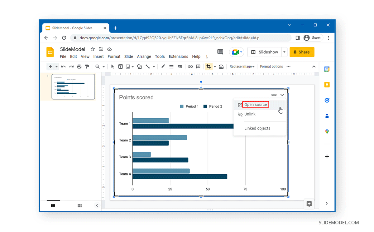 Option Open Source dans les graphiques de Google Slides